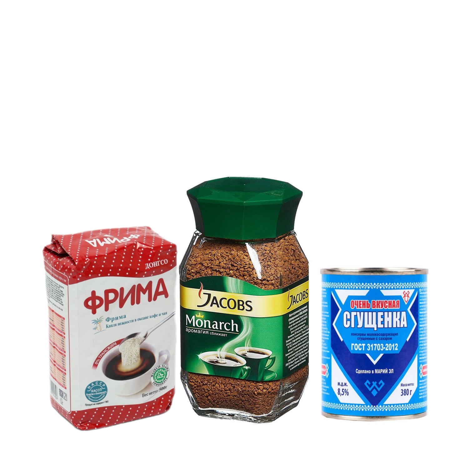 Кофе, молоко, сгущенка.